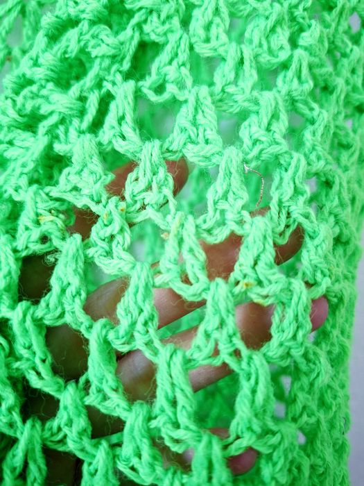 Zielona chusta szydełkowa handmade rękodzieło 145x50 cm boho