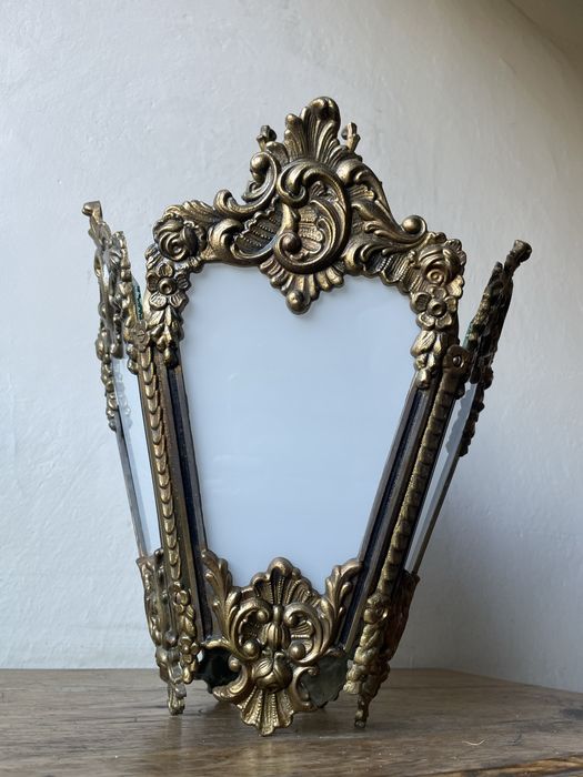 Stara lampa wisząca klosz żeliwna mosiężna solidna vintage PRL