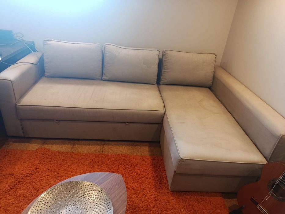 Sofa cama beje/cinza em tecido