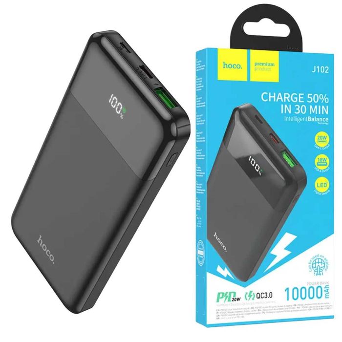 Павербанк 10000 mah повербанк 10000 з швидкою зарядкою PD20W HOCO J102 павер банк 10000 повер банк для роутера купить повербанк ОПТ павербанки оптом
