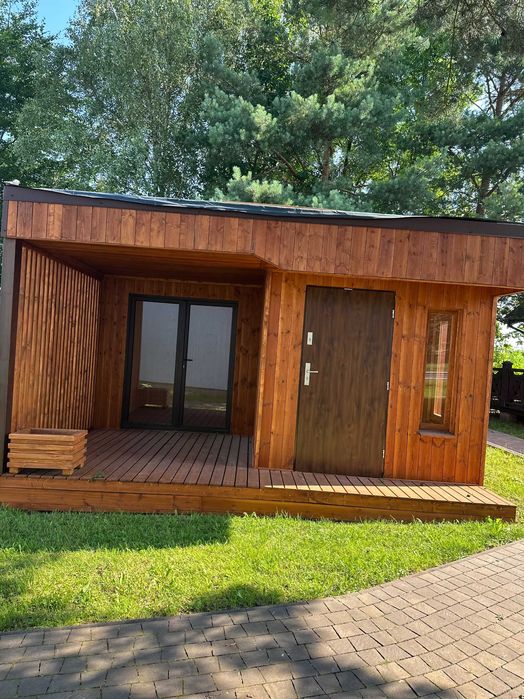 Domek drewniany Maksymilian 5x5 m z tarasem - ogrodowy