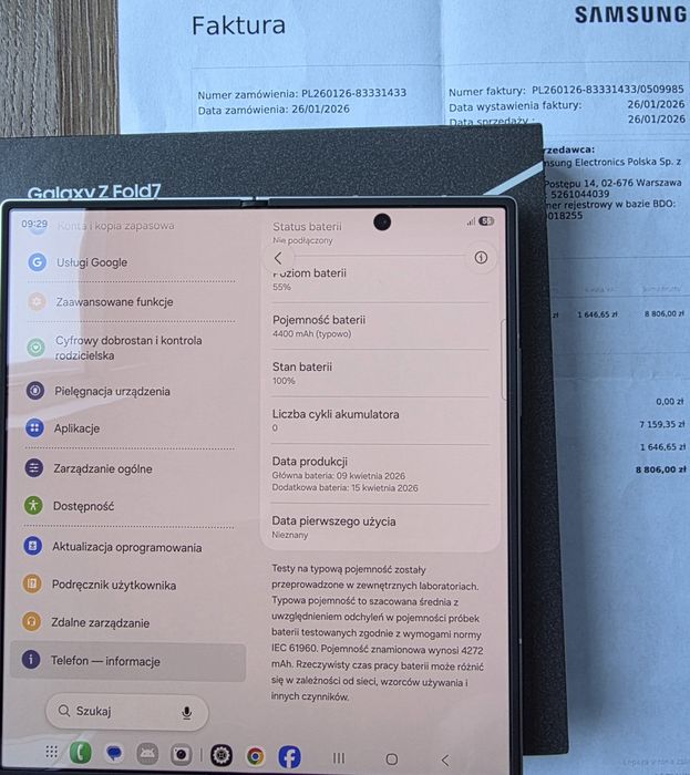 Samsung Fold 7 SM-F966 12/512GB Jak nowy Bez rat