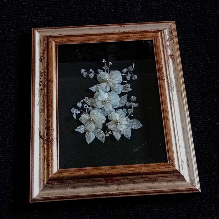 Invulgar quadro floral artesanato Açoriano escamas de peixe