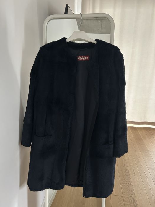 Kożuszek max mara studio naturalny skórzany kożuch czarny płaszcz