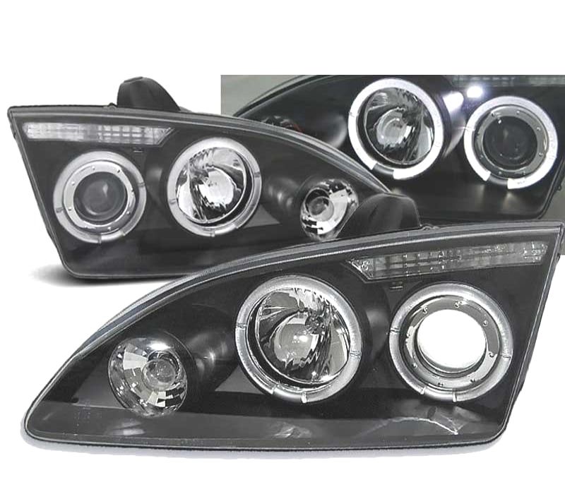 FARÓIS FORD FOCUS 04-08 ANGEL EYES FUNDO PRETO