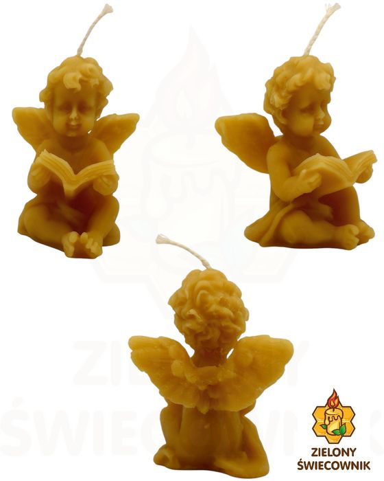 Świeca z wosku pszczelego Aniołek z książką Zielony Świecownik
