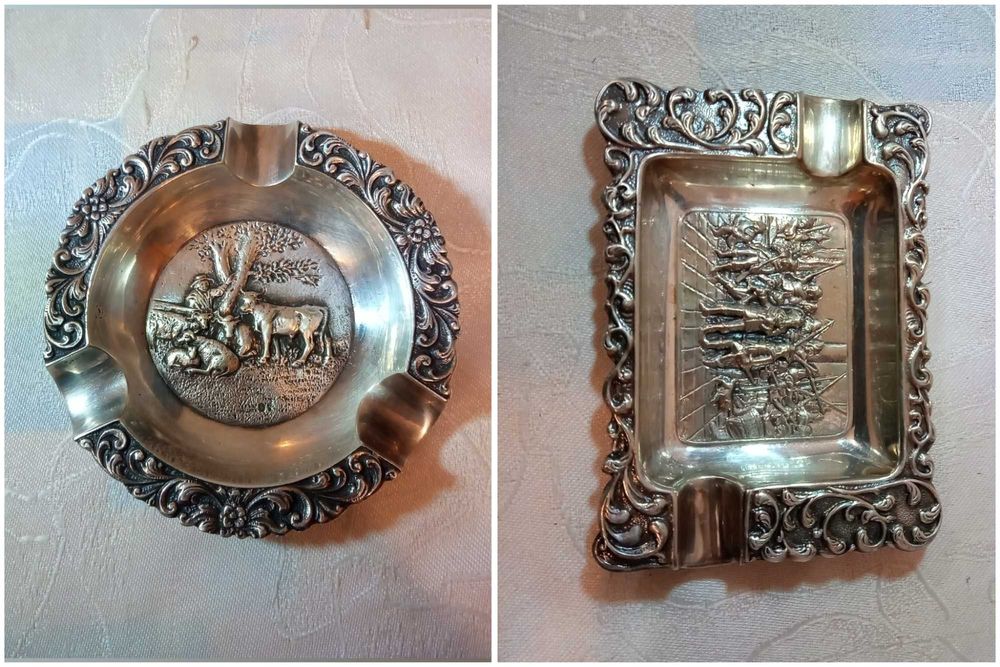 Пепельницы голландские /  барельеф Рембрандт "Ночной дозор" / серебрение