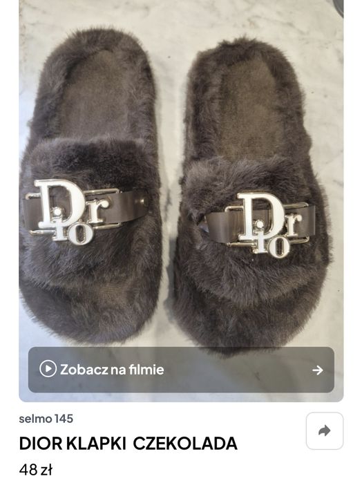 Klapki logowane beżowe Dior podeszwa 3.5 cm