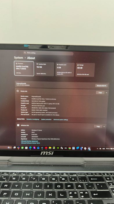 MSI Vector 16 HX AI - RTX 5070 Ti | Intel Core Ultra 7 | 1TB SSD (Como Novo)