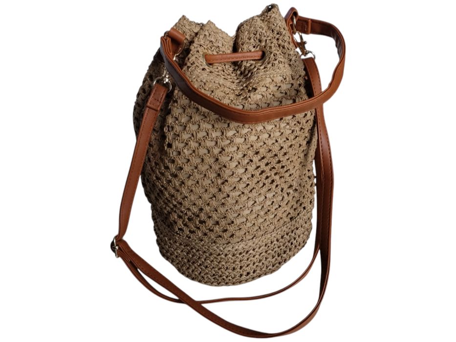 Brązowa Torebka Damska Listonoszka Na Ramię, Worek Damski Wiklina