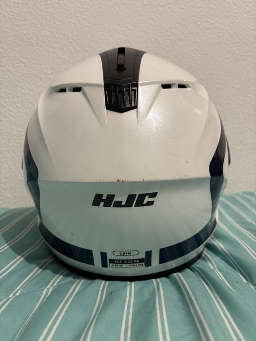 Capacete HJC branco azul e vermelho