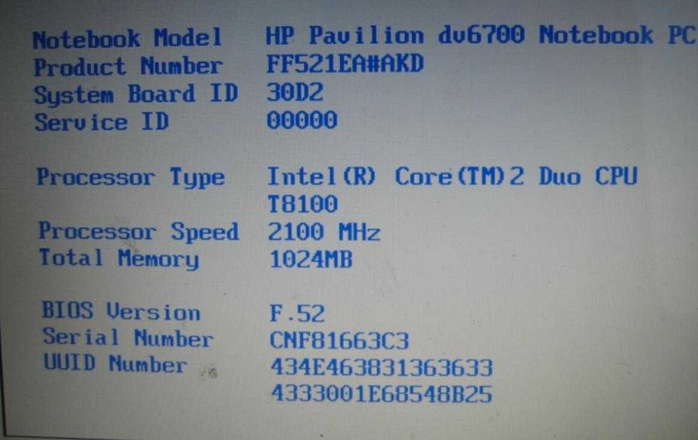HP DV6700 Intel C2D 2,1GHz/3M/800 T8100 1Gb Ram NVIDIA 15,4" DV6860ew