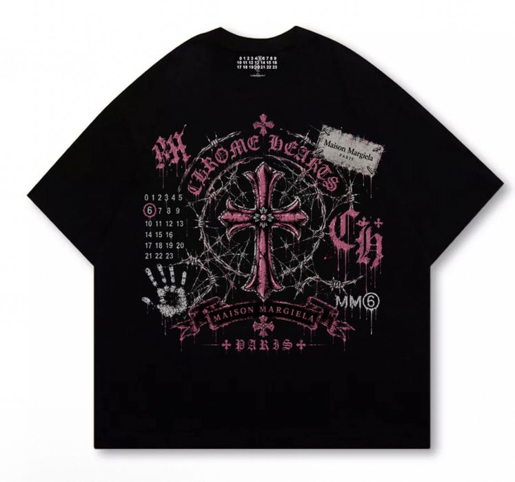 Новинка футболки Chrome Hearts x Maison Margiela paris logo унисекс коллаборация хром хартс и мейсон марджелы на лето шорты
