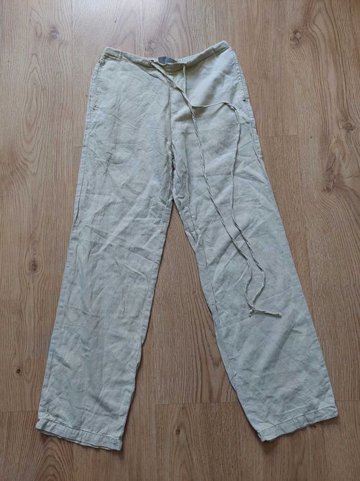 Spodnie Asos 34 XS bawełna len szerokie nogawki beżowy żółty