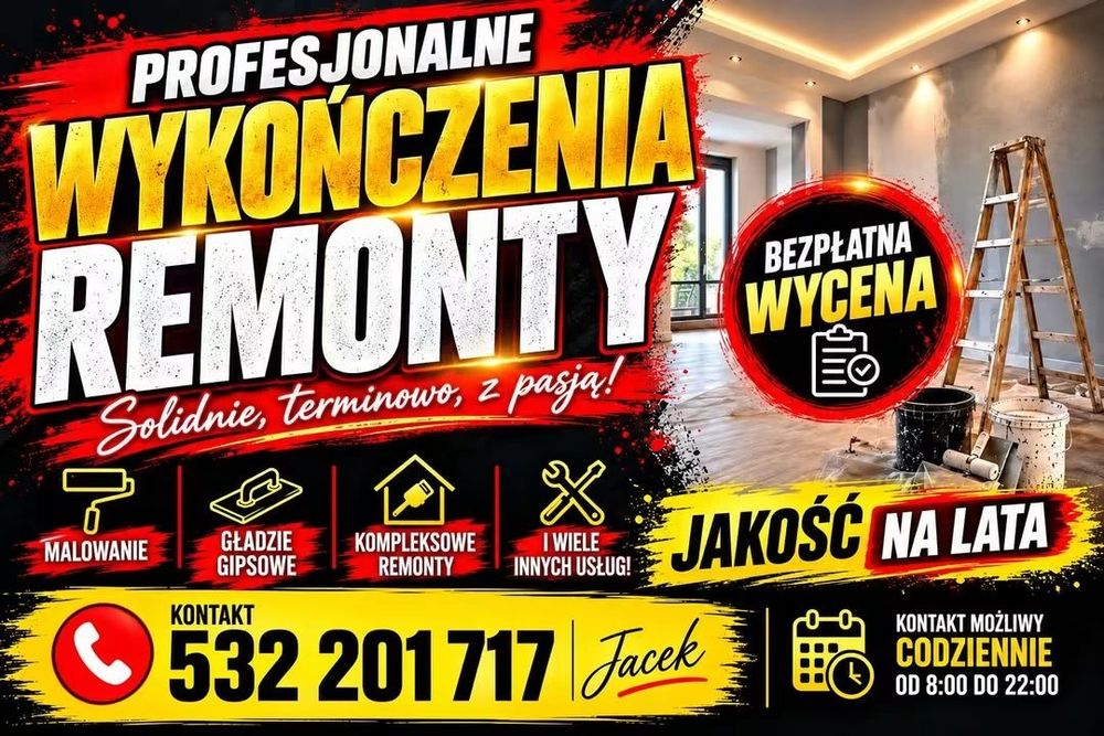 Remonty * Gładzie Gipsowe * Malowanie * dogodne TERMINY zapraszam