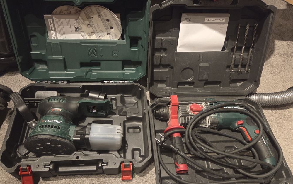 Elektronarzędzia Parkside szlifierka mimośrodowa i młotowiertarka