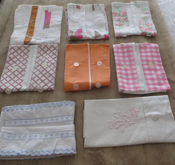 fronhas p/ Almofadas berço, em algodão e linho - Lote de 8