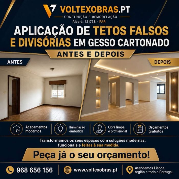 Remodelacao Geral de Apartamentos, casa de banho, cozinha e aplicação de pladur teto falsos e divisorias