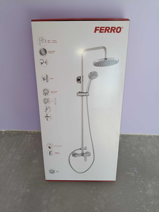 Bateria prysznicowa z deszczownicą ferro chrom nowa