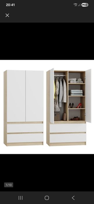 SZAFA SONOMA biała duża na ubrania