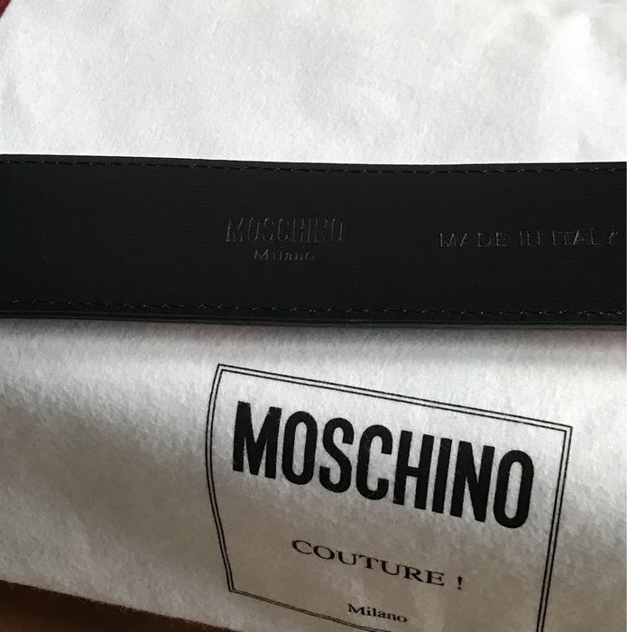 Pasek Moschino Couture, skóra, limitacja „Myszka z truskawką”,46=100cm