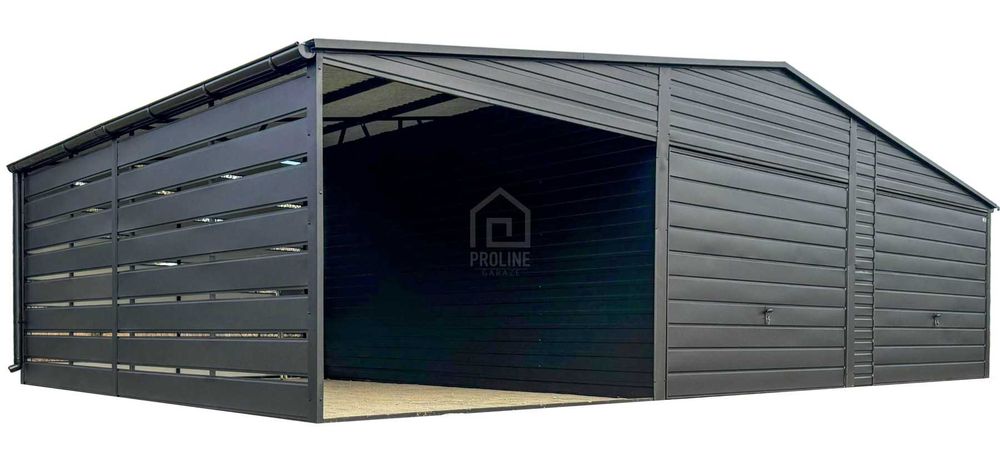 Garaż blaszany 6,5X5m + wiata 3,5x5m 2X brama dwuspadowy rynny PLG239