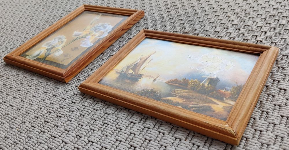 Zestaw obrazków Drewniane ramki 15x20 malowidła obrazki irys i morze