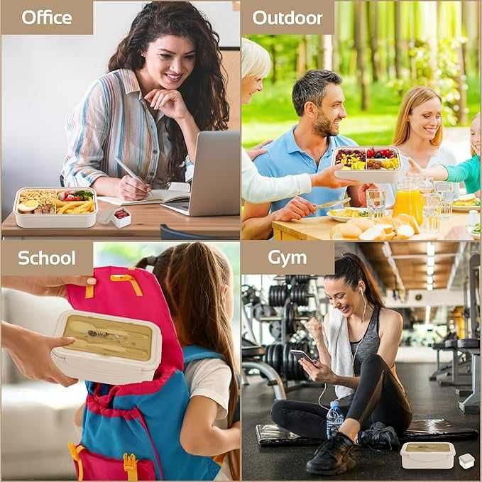 Pudełko na lunch 1400 ml w zestawie sztućce do szkoły i pracy