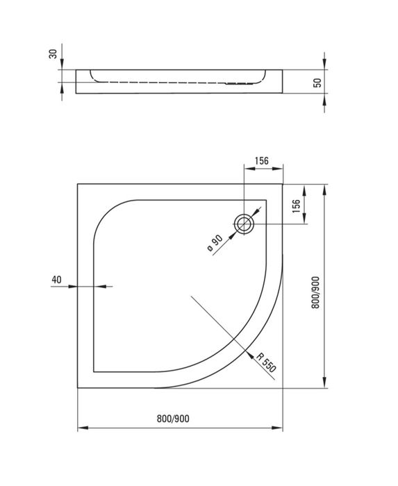Brodzik Deante Cubic KTK 051B 90x90 polokragly