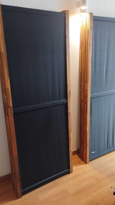 Divisória/biombo com 5 painéis 350x180 cm preto e madeira