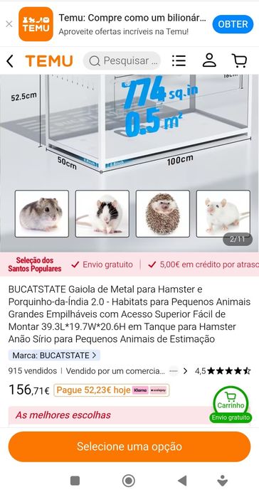 Gaiola "terrário" grande para roedores, coelhos, furões etc.