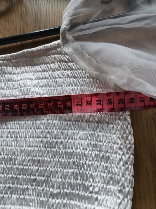 Crop top hiszpanka organza bufiaste rękawy biały
