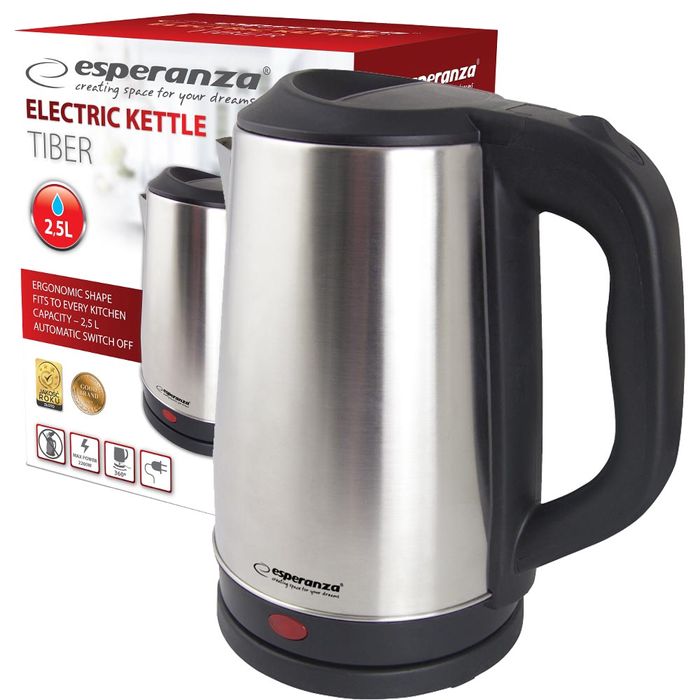 Elektryczny czajnik metalowy 2200W Esperanza TIBER duży 2.5L INOX
