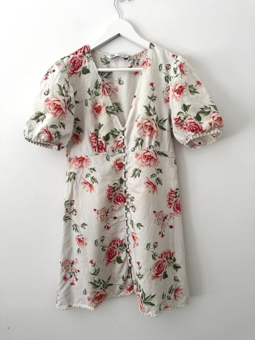 ZARA lniana sukienka Floral Linen dress