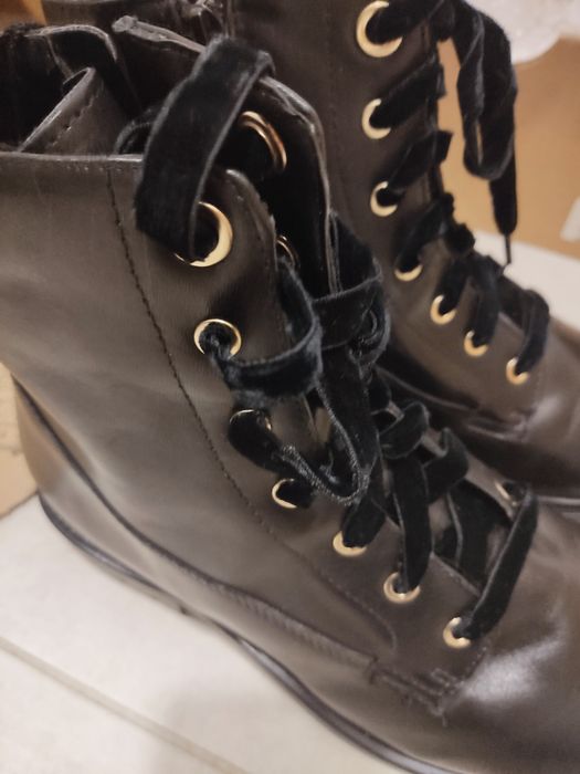 Skórzane botki trzewiki next wide leg na szeroką stopę