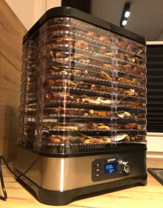 Duża Suszarka Do Grzybów Owoców 450w Inox Timer +6 Sit+9 Dodatków 10w1