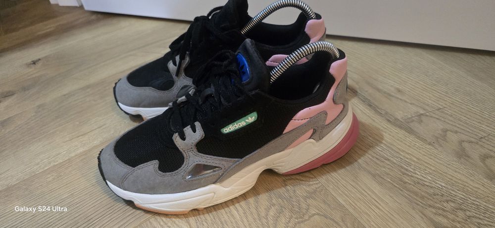 Sneakersy adidas Falcon Black Pink Grey | Rozmiar 38 2/3 (24 cm) | Chunky Y2K