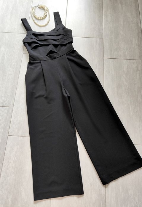 Zara S Czarny elegancki kombinezon z szerokimi nogawkami kuloty