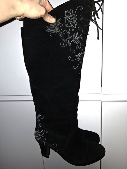 Зимові ковбойські чоботи з вишивкою ботфорти