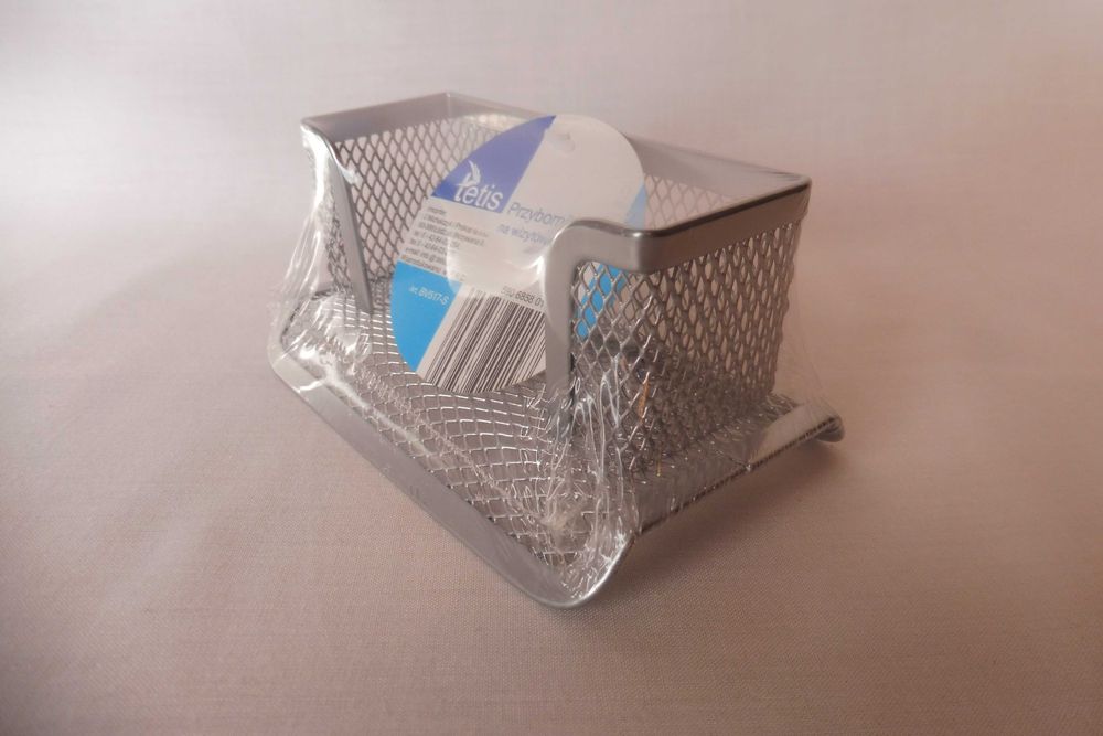 Pojemnik przybornik metalowy na wizytówki srebrny nowy