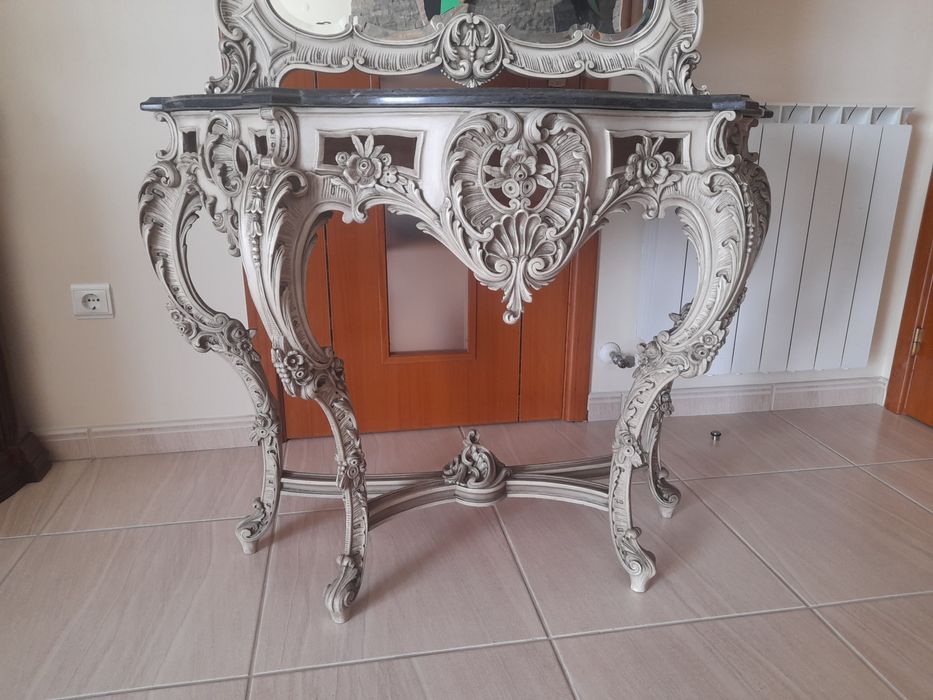Espelho antigo com credencia madeira