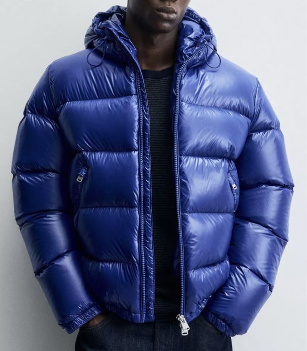 Мужской пуховик куртка Zara Puffer Blue Analog Moncler Зара Оригинал