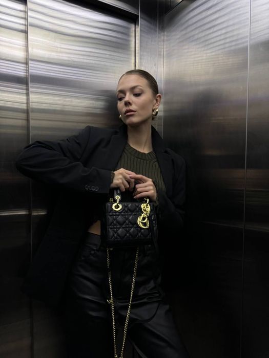 Mini Lady Dior Bag Black/Gold / міні сумка діор чорна