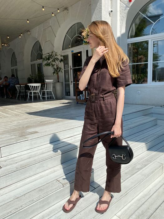 Шоколадний лляний комбінезон Massimo Dutti коричневий комбез массімо