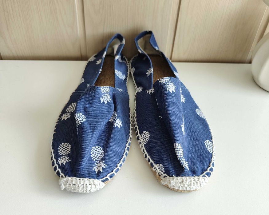 Buty płaskie espadryle 39 granatowe ananasy na lato trampki