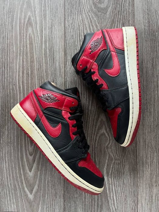 Sneakersy, Buty Nike Air Jordan 1 Mid Skórzane Streetwear Black Red