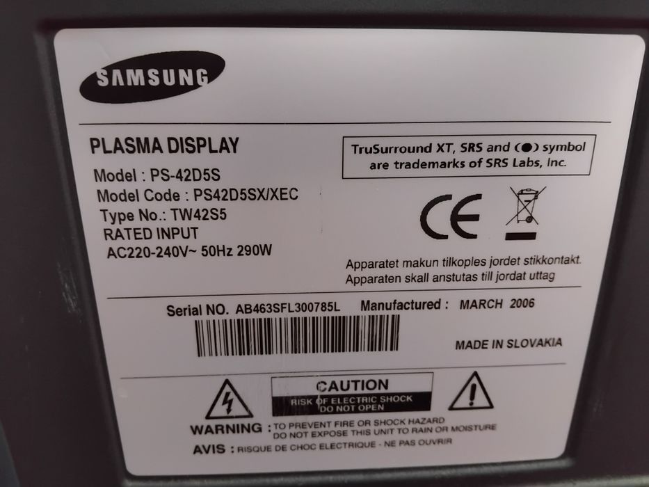 Plasma Samsung 107 cm