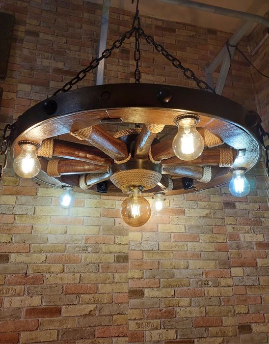 Люстра з дерева колесо воза оригінал 80см,  колесо телеги #4