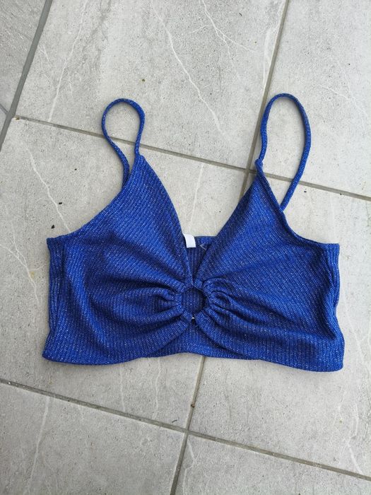 Nowy crop top top błyszczący prążek S