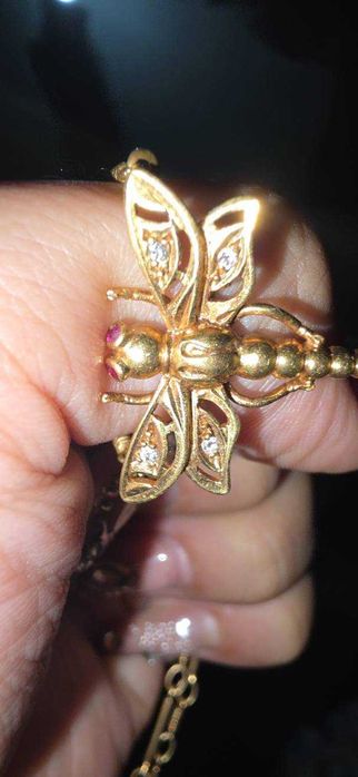 1895 Libélula com olhos de rubi 24k